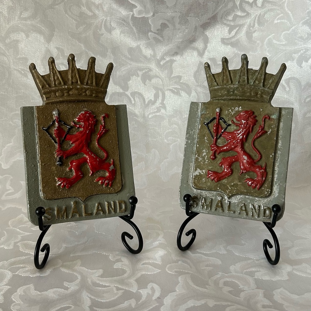 Antique Småland Landscape Coat of Arms Wall Plaques From Sweden, 20th Century